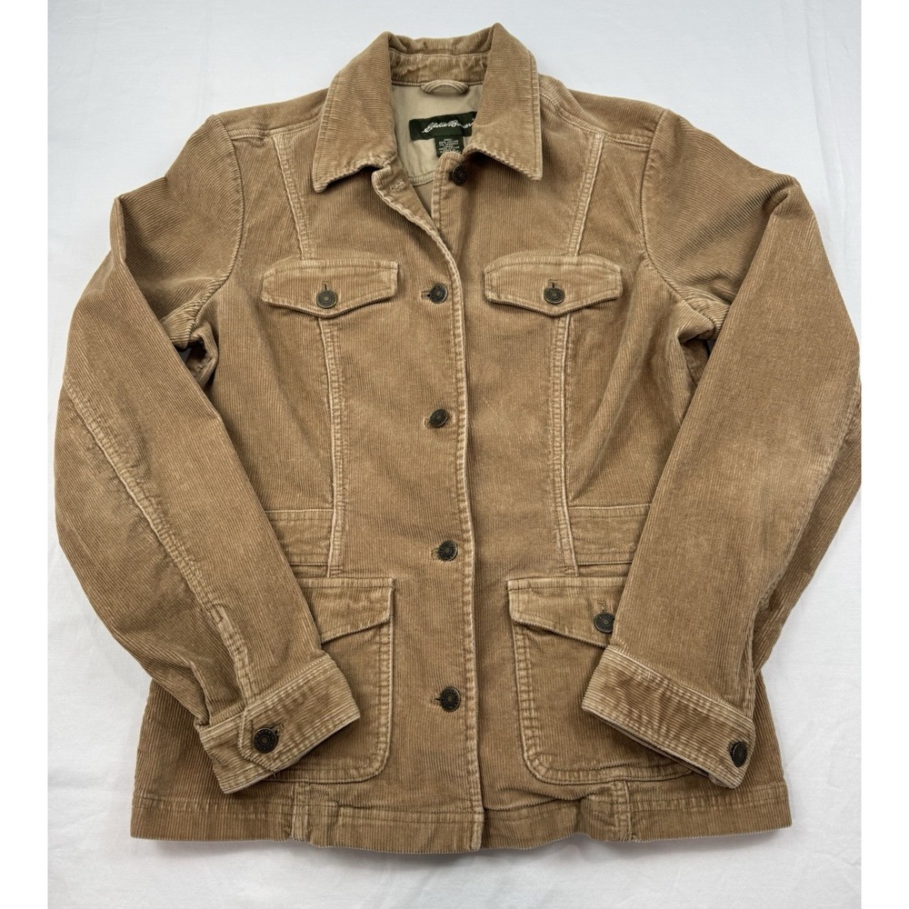 Eddie Bauer Jacket Womens Sz M Brown Corduroy Button Front Rory Gilmore Autumn